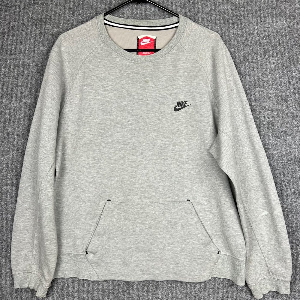Nike Fleece Crewneck Sweatshirt Gray L Kangaroo Pocket Pullover